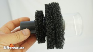Insert the sponges provided to the skimmers output defoaming device.