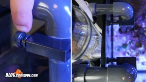 Use the two nylon screws on the side of the skimmer to secure and balance the skimmer to the side of the tank.