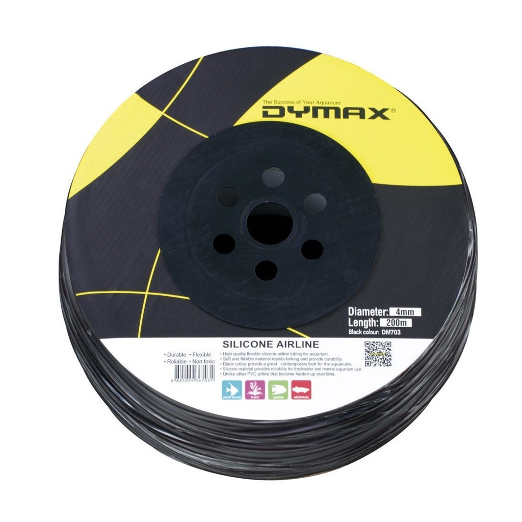 Dymax Black Silicone Airline Tubing 4 mm, 200 m Roll